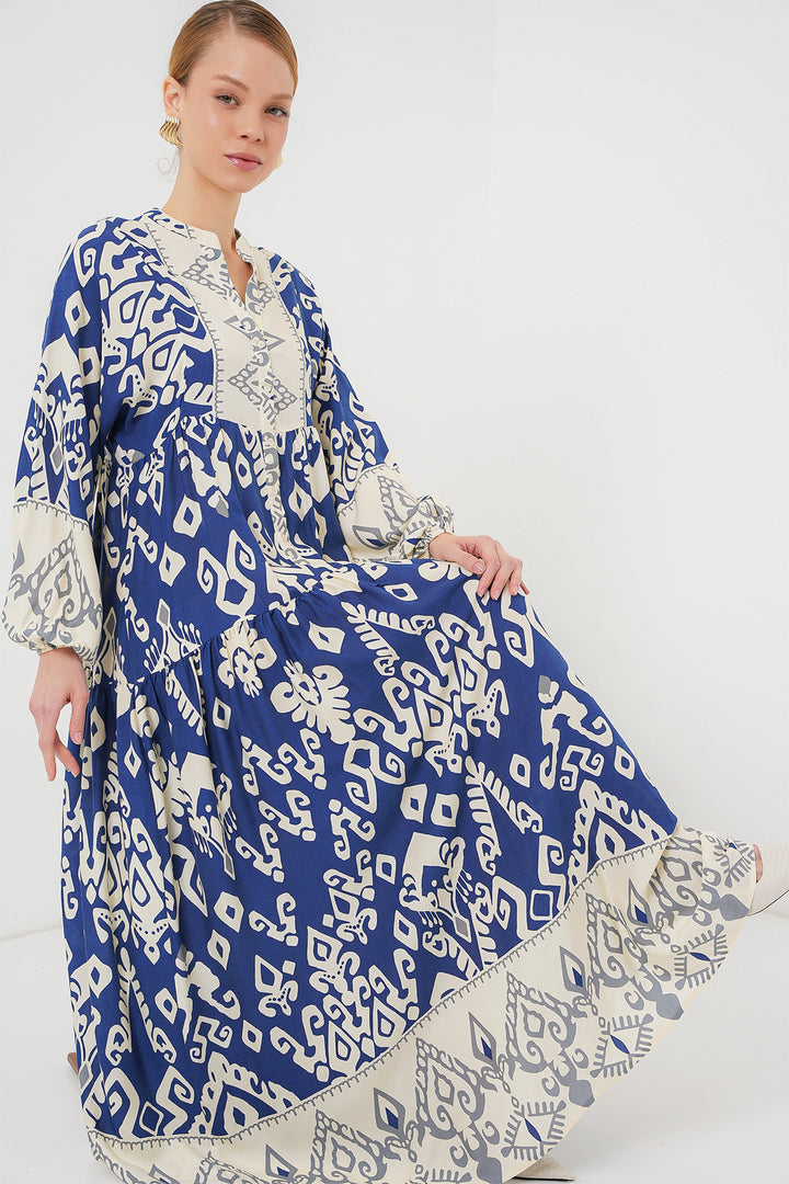 BGD Women Authentic Patterned Hijab Dress - Indigo 1 - Bensalem