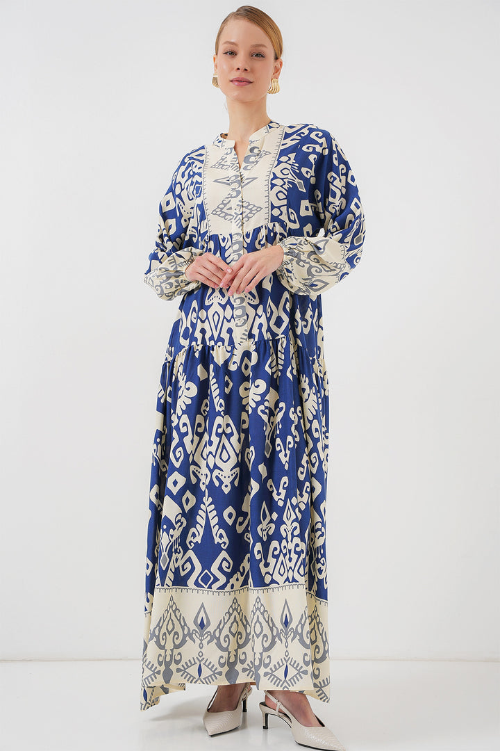 BGD Women Authentic Patterned Hijab Dress - Indigo 1 - Bensalem