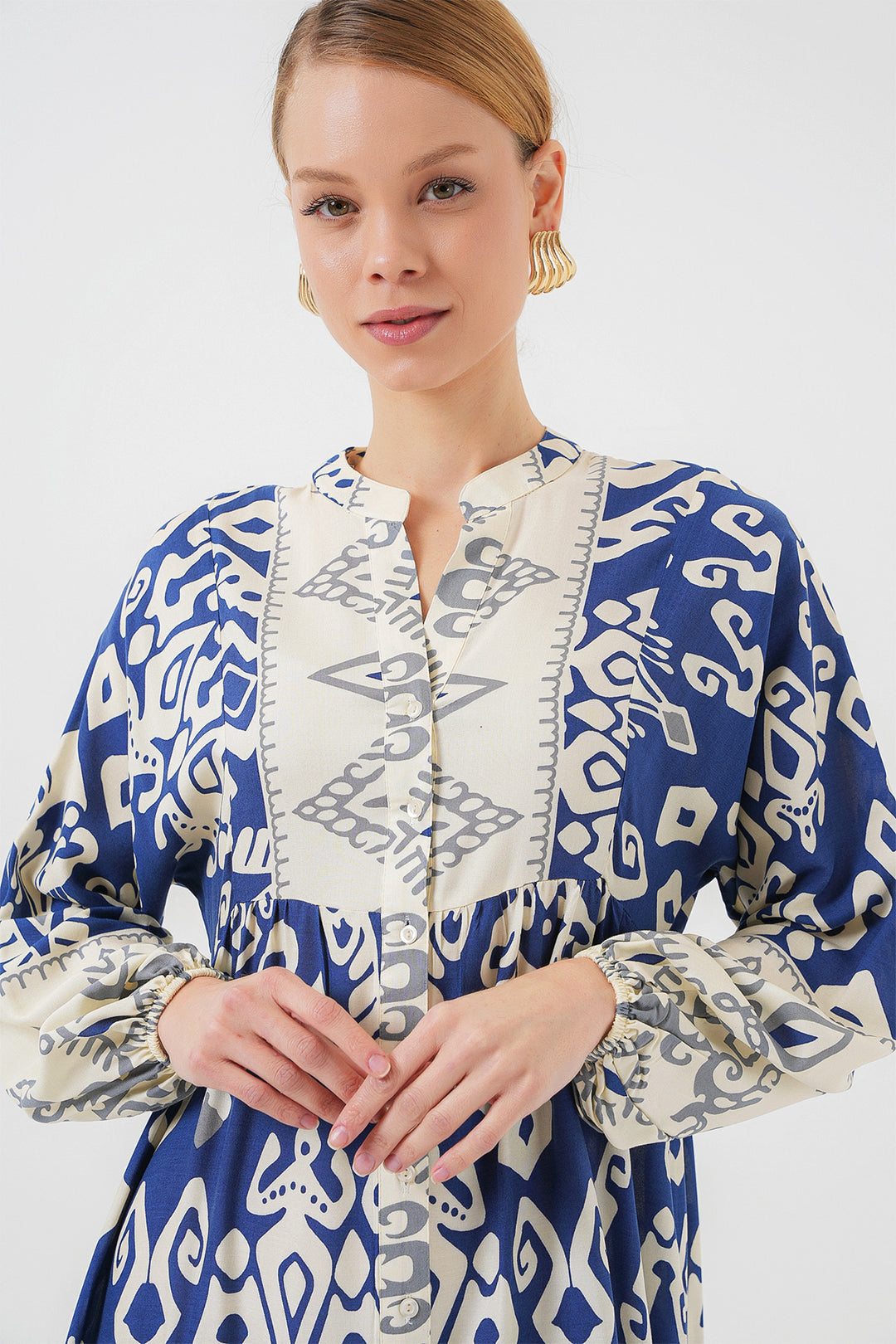 BGD Women Authentic Patterned Hijab Dress - Indigo 1 - Bensalem