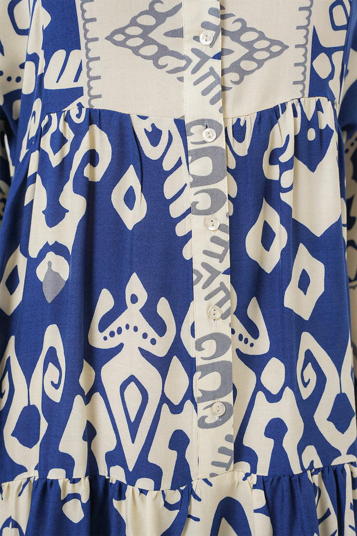 BGD Women Authentic Patterned Hijab Dress - Indigo 1 - Bensalem