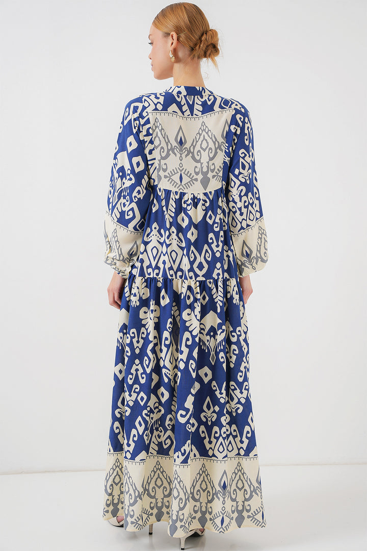 BGD Women Authentic Patterned Hijab Dress - Indigo 1 - Bensalem