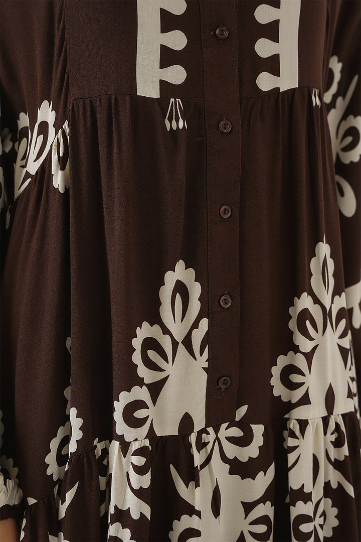 BGD Women Authentic Patterned Hijab Dress - Dark Brown - Chimalhuacán