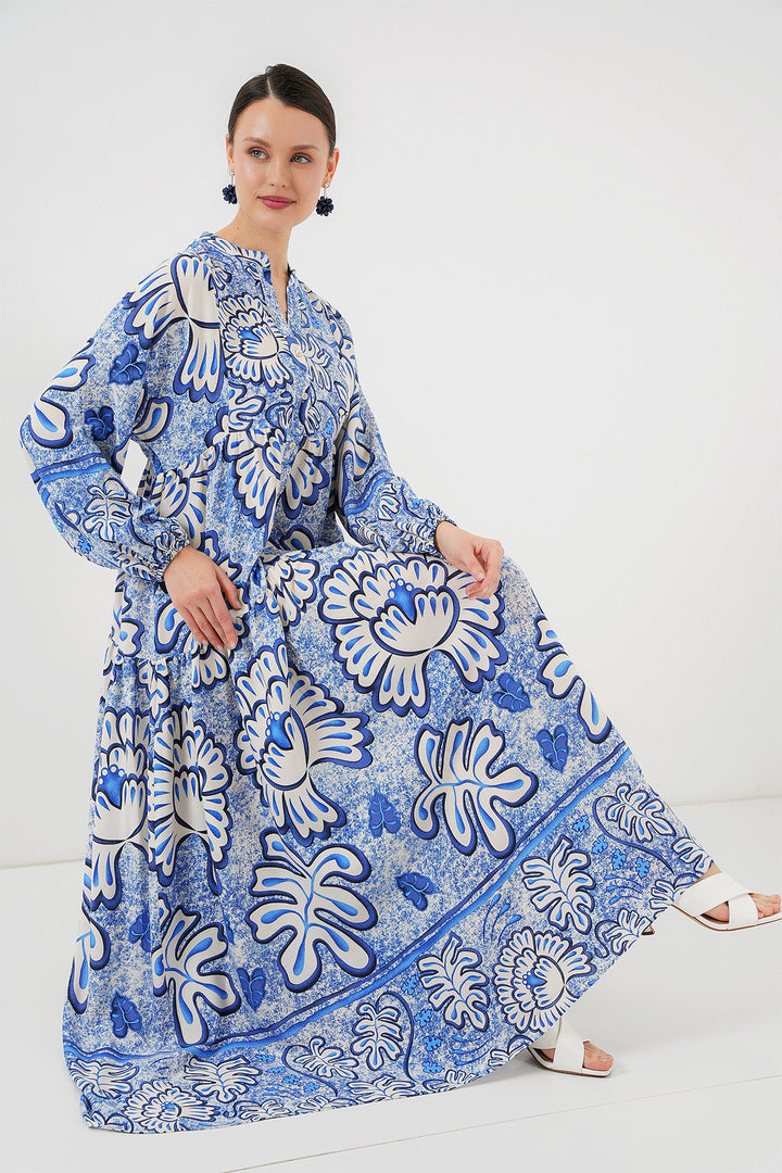BGD Women Authentic Patterned Hijab Dress - Dark Blue - Valencia