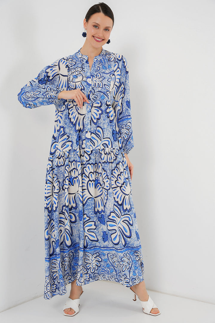 BGD Women Authentic Patterned Hijab Dress - Dark Blue - Valencia
