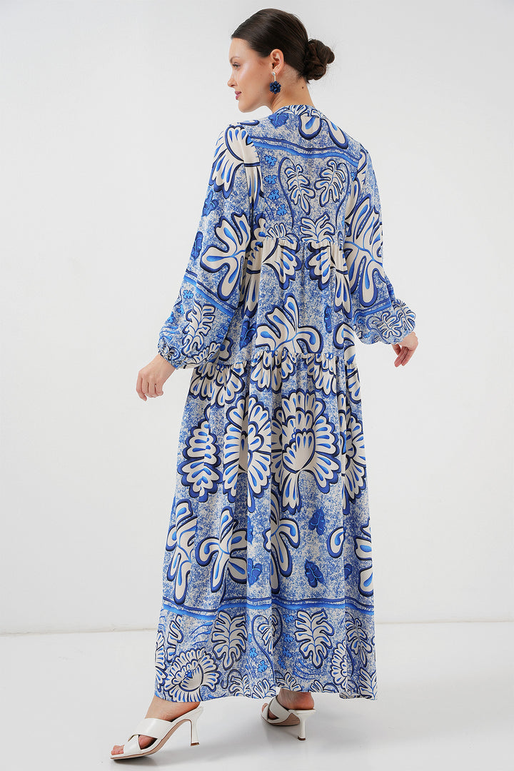 BGD Women Authentic Patterned Hijab Dress - Dark Blue - Valencia
