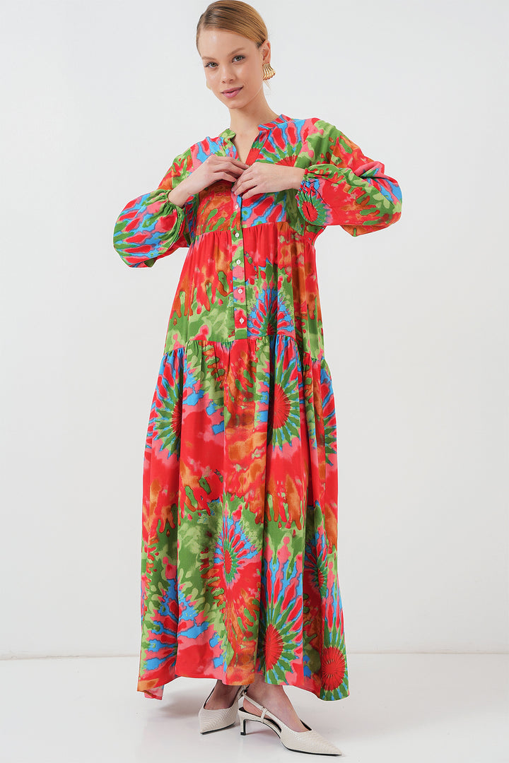 BGD Women Authentic Patterned Hijab Dress - L. Red - Poway
