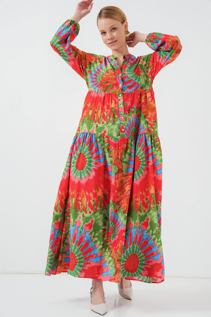 BGD Women Authentic Patterned Hijab Dress - L. Red - Poway
