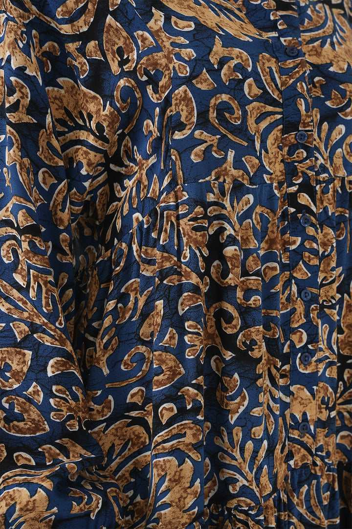 BGD Women Authentic Patterned Hijab Dress - Navy Blue 11 - Cihuatlán