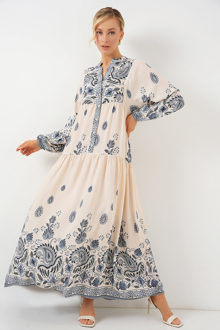 BGD Women Authentic Patterned Hijab Dress - Navy Blue 12 - Marietta