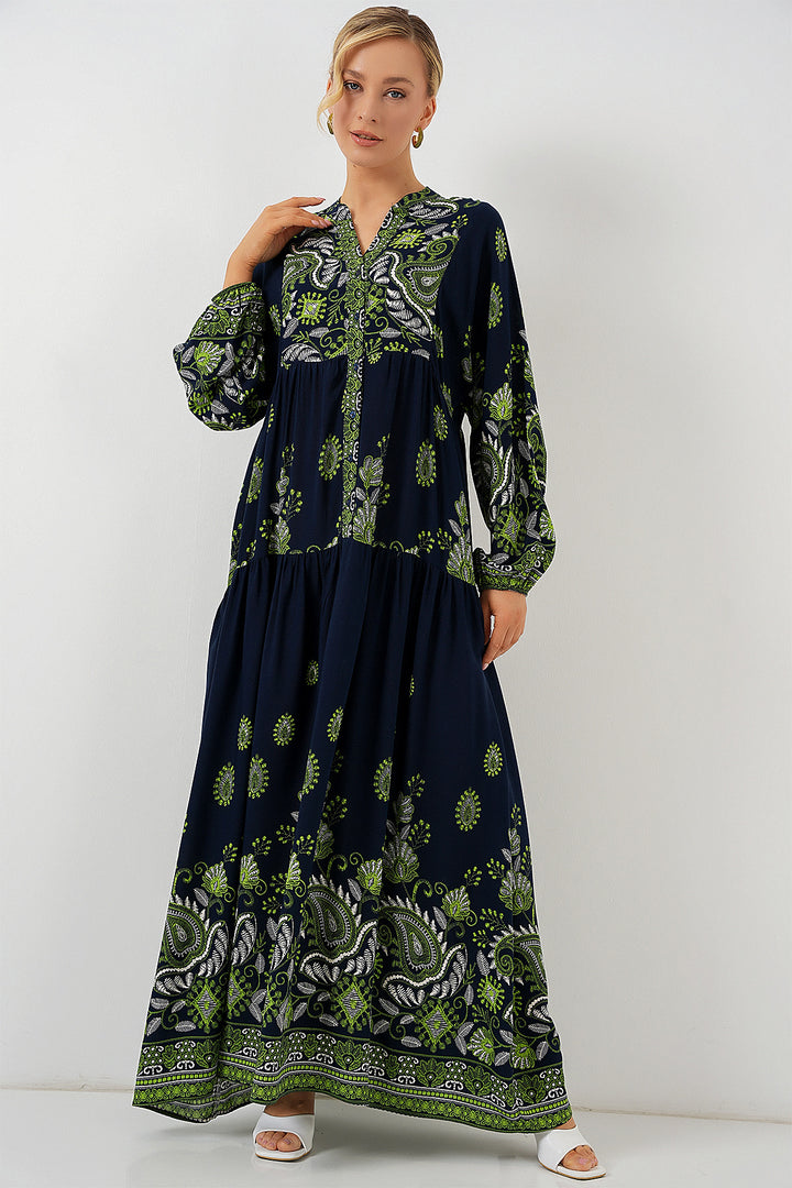 BGD Women Authentic Patterned Hijab Dress - Navy Blue 13 - Franklin