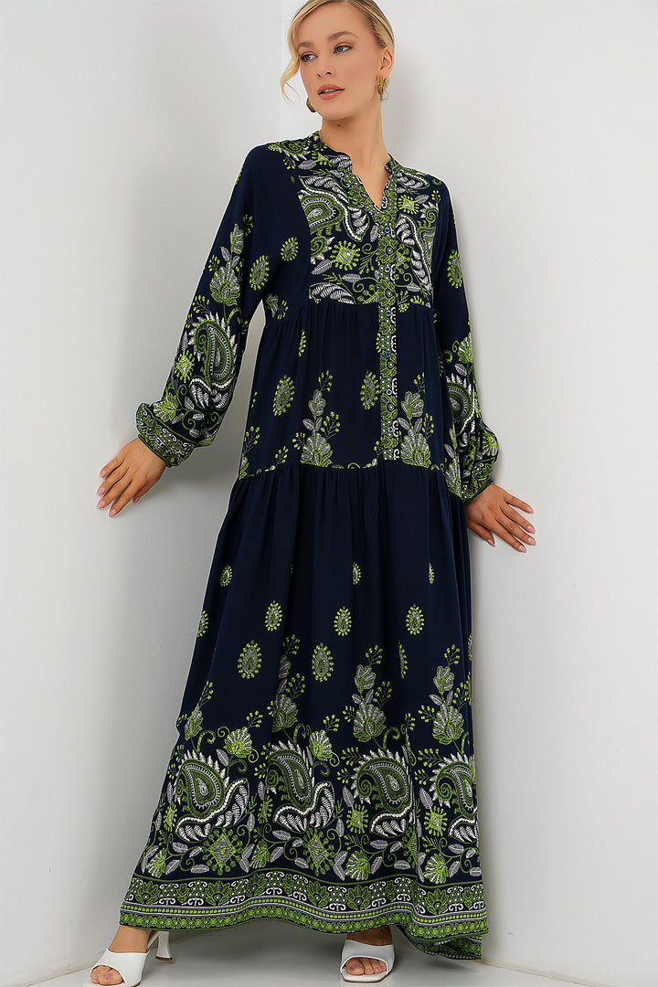 BGD Women Authentic Patterned Hijab Dress - Navy Blue 13 - Franklin