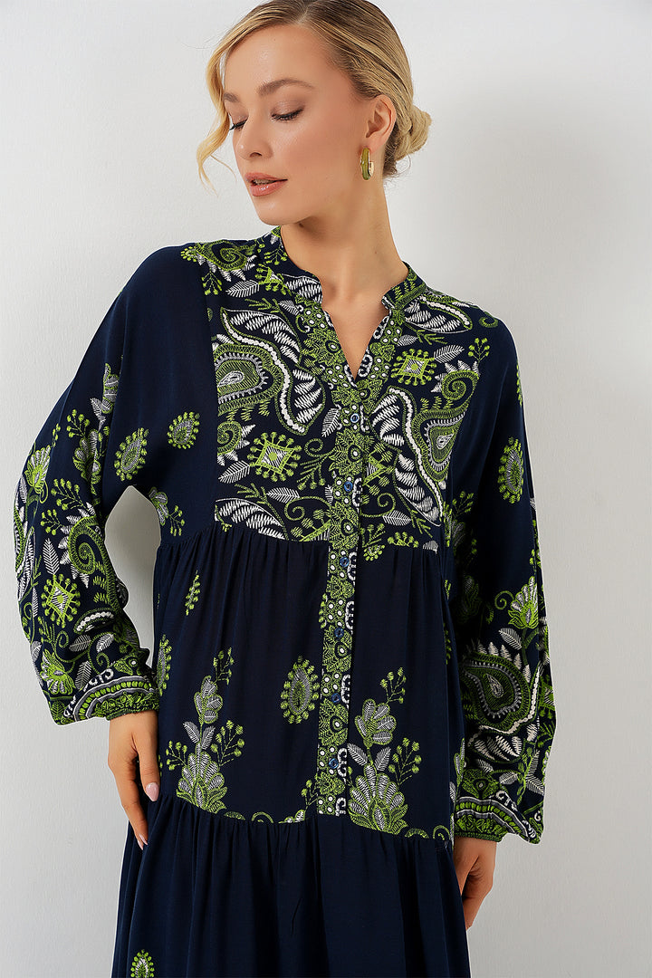 BGD Women Authentic Patterned Hijab Dress - Navy Blue 13 - Franklin