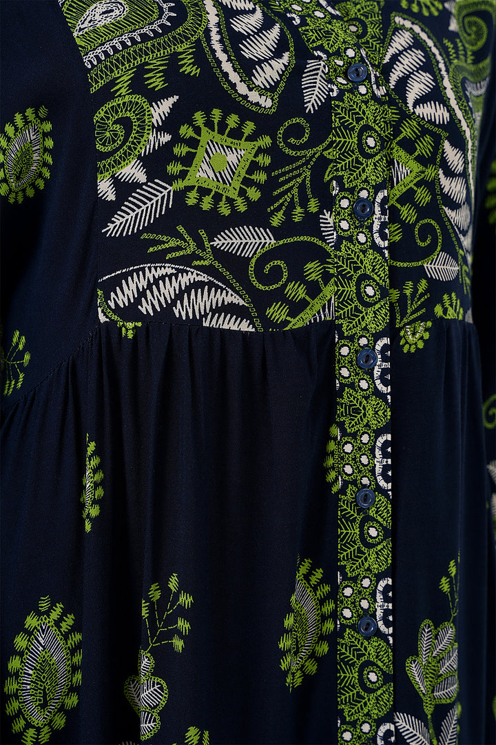 BGD Women Authentic Patterned Hijab Dress - Navy Blue 13 - Franklin