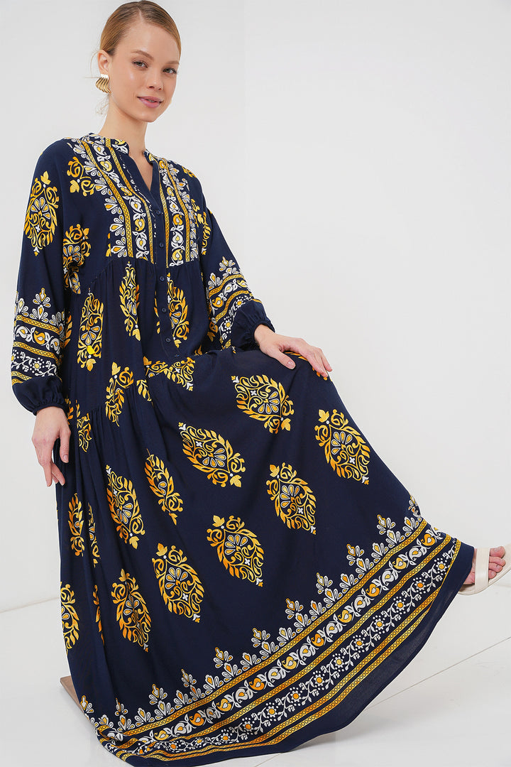 BGD Women Authentic Patterned Hijab Dress - Navy Blue 2 - Alkmaar