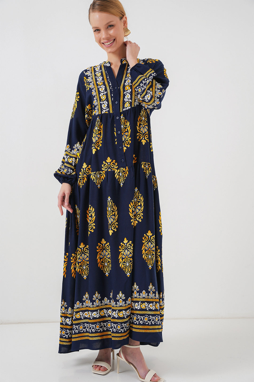 BGD Women Authentic Patterned Hijab Dress - Navy Blue 2 - Alkmaar