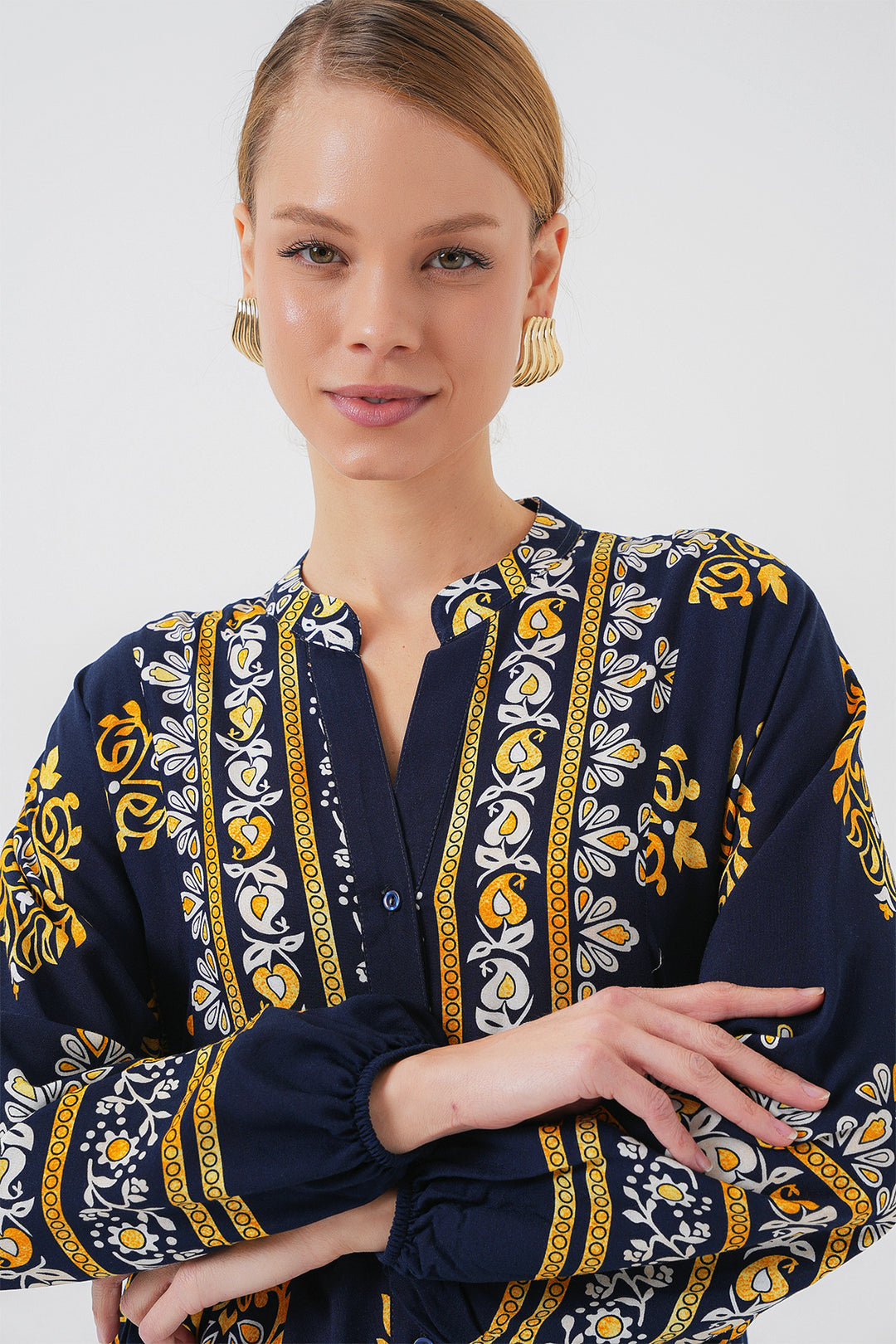 BGD Women Authentic Patterned Hijab Dress - Navy Blue 2 - Alkmaar