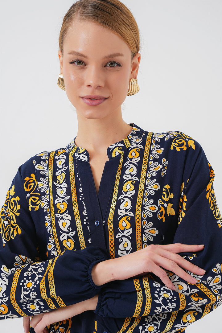 BGD Women Authentic Patterned Hijab Dress - Navy Blue 2 - Alkmaar