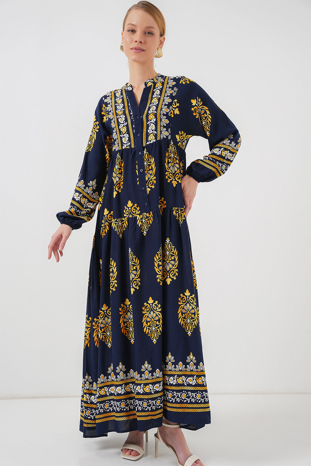 BGD Women Authentic Patterned Hijab Dress - Navy Blue 2 - Alkmaar