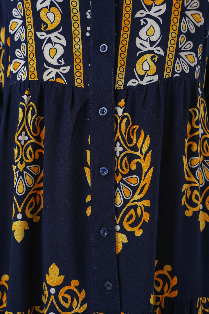 BGD Women Authentic Patterned Hijab Dress - Navy Blue 2 - Alkmaar