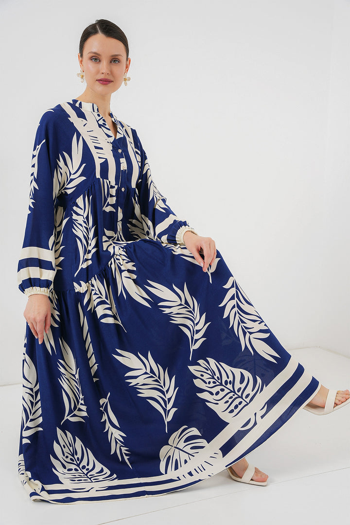 BGD Women Authentic Patterned Hijab Dress - Navy Blue 3 - Amarante
