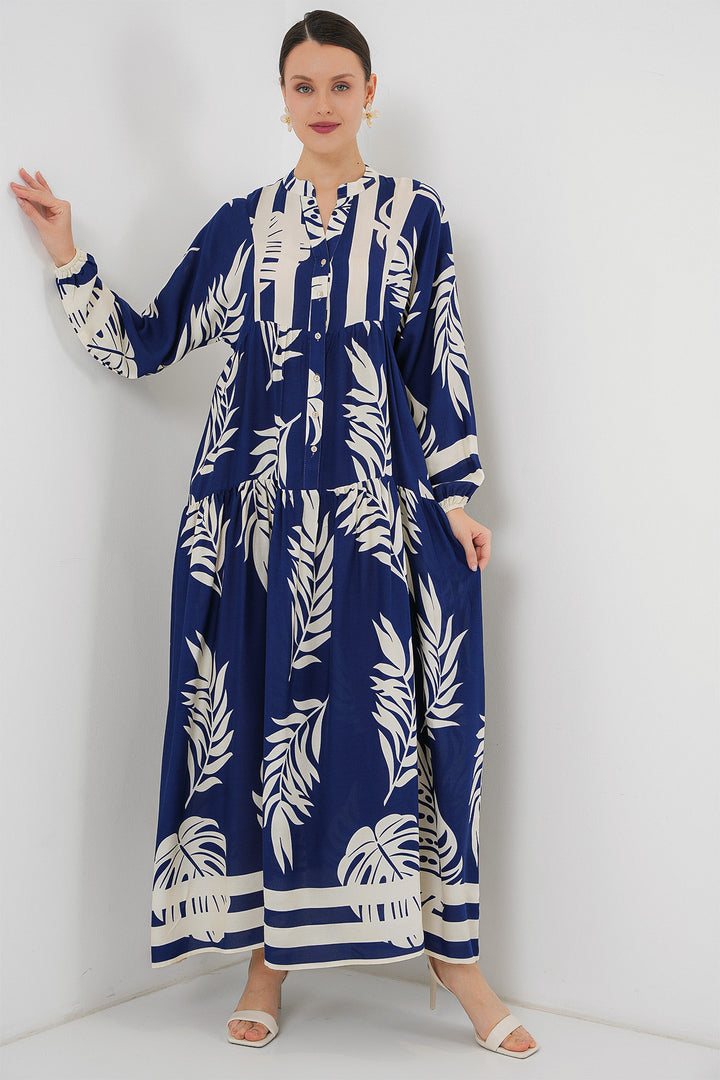 BGD Women Authentic Patterned Hijab Dress - Navy Blue 3 - Amarante