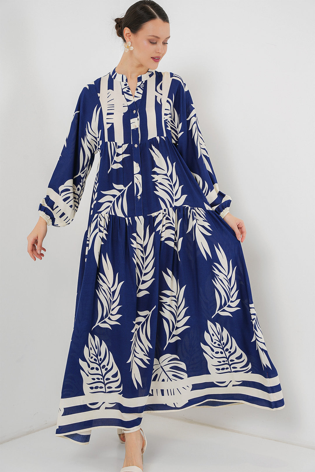 BGD Women Authentic Patterned Hijab Dress - Navy Blue 3 - Amarante