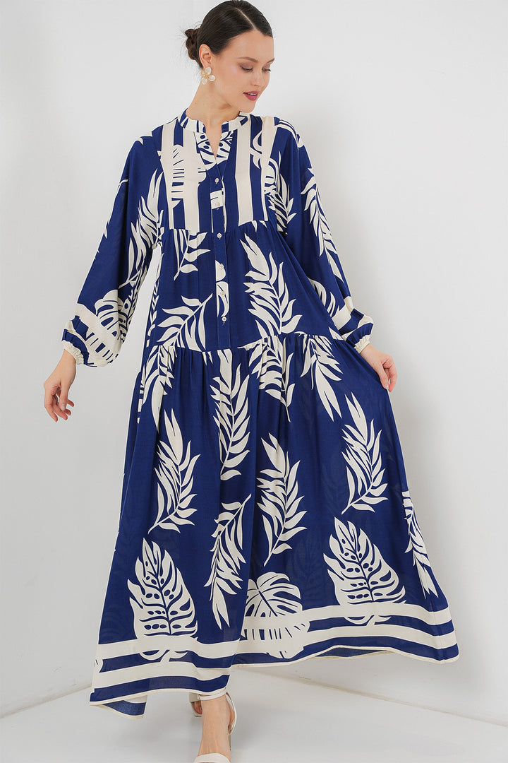 BGD Women Authentic Patterned Hijab Dress - Navy Blue 3 - Amarante