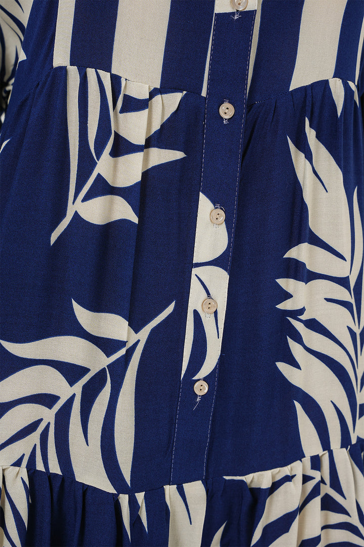 BGD Women Authentic Patterned Hijab Dress - Navy Blue 3 - Amarante