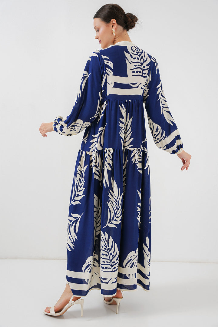 BGD Women Authentic Patterned Hijab Dress - Navy Blue 3 - Amarante