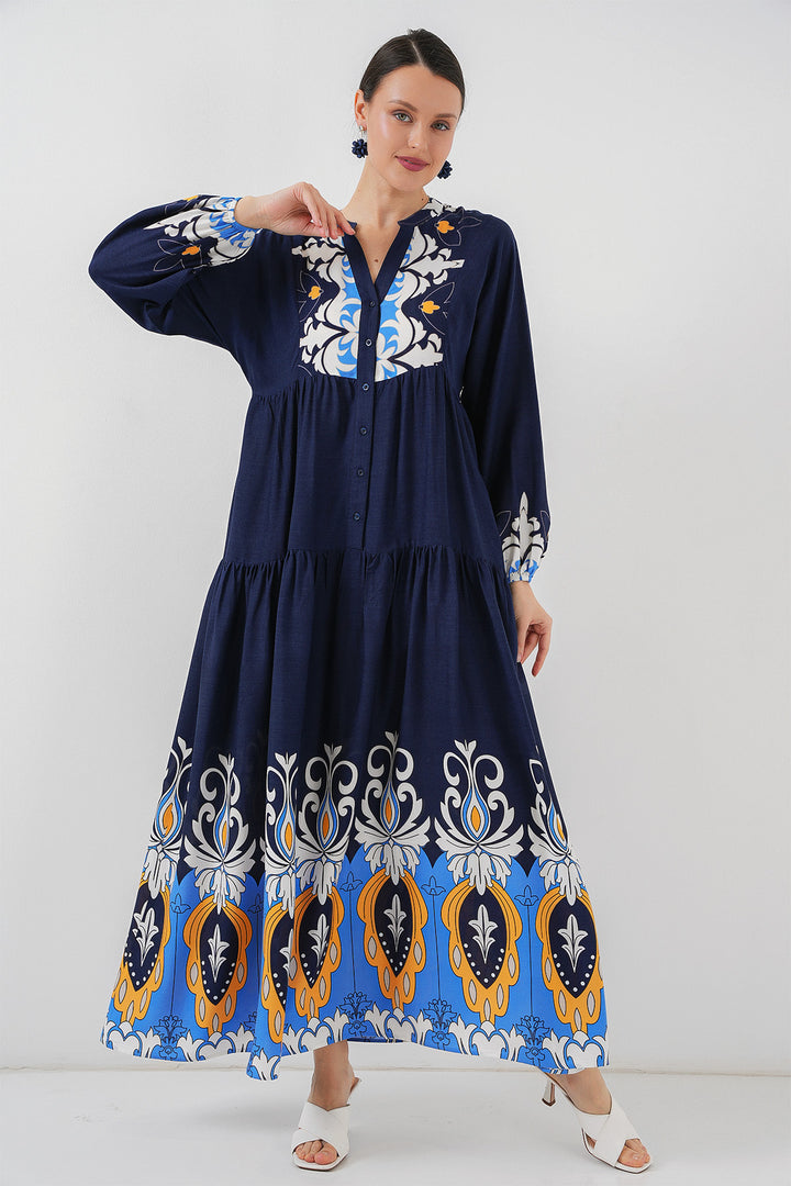 BGD Women Authentic Patterned Hijab Dress - Navy Blue 4 - Olney