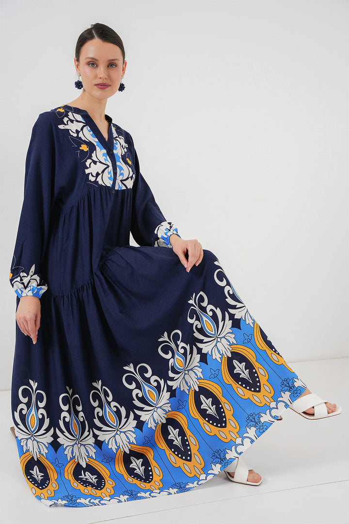 BGD Women Authentic Patterned Hijab Dress - Navy Blue 4 - Olney