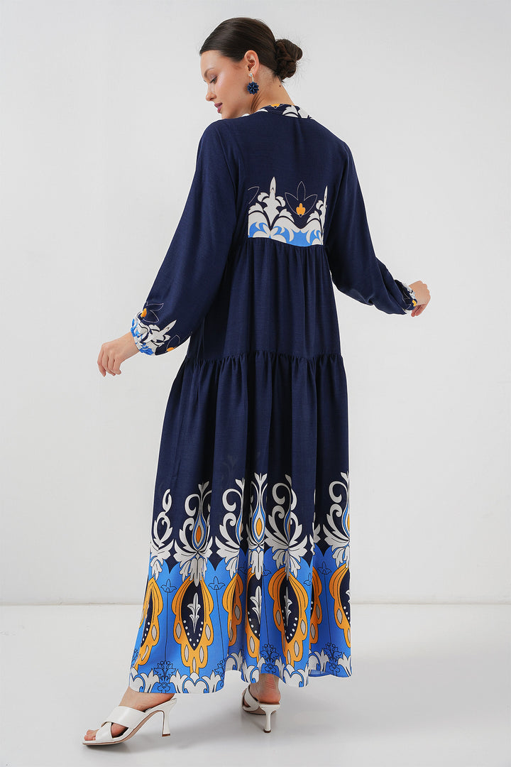 BGD Women Authentic Patterned Hijab Dress - Navy Blue 4 - Olney