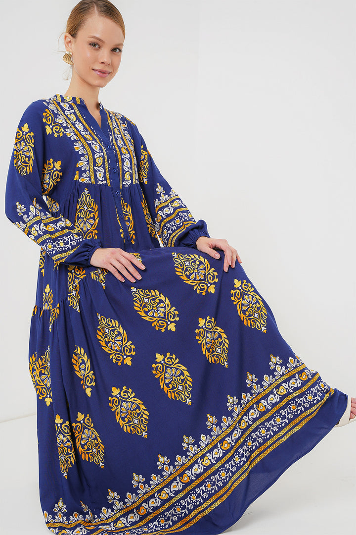 BGD Women Authentic Patterned Hijab Dress - Navy Blue 6 - Harrisburg