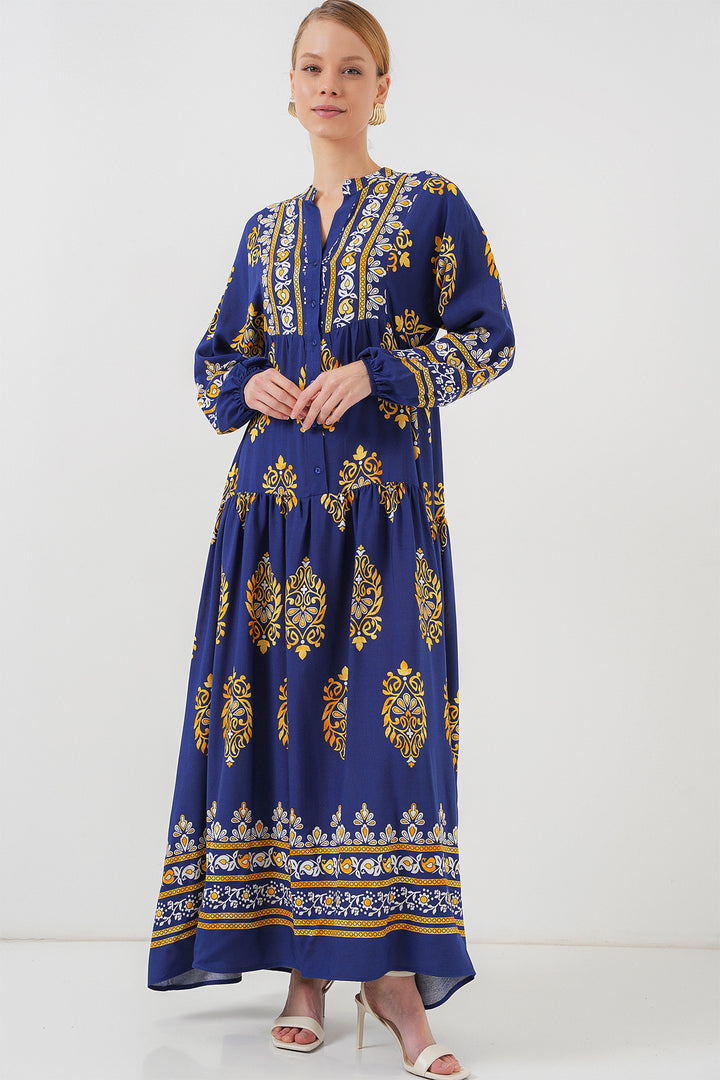 BGD Women Authentic Patterned Hijab Dress - Navy Blue 6 - Harrisburg