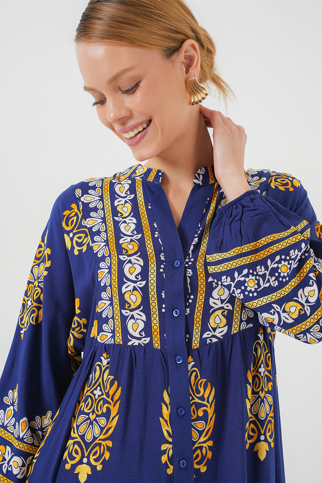 BGD Women Authentic Patterned Hijab Dress - Navy Blue 6 - Harrisburg