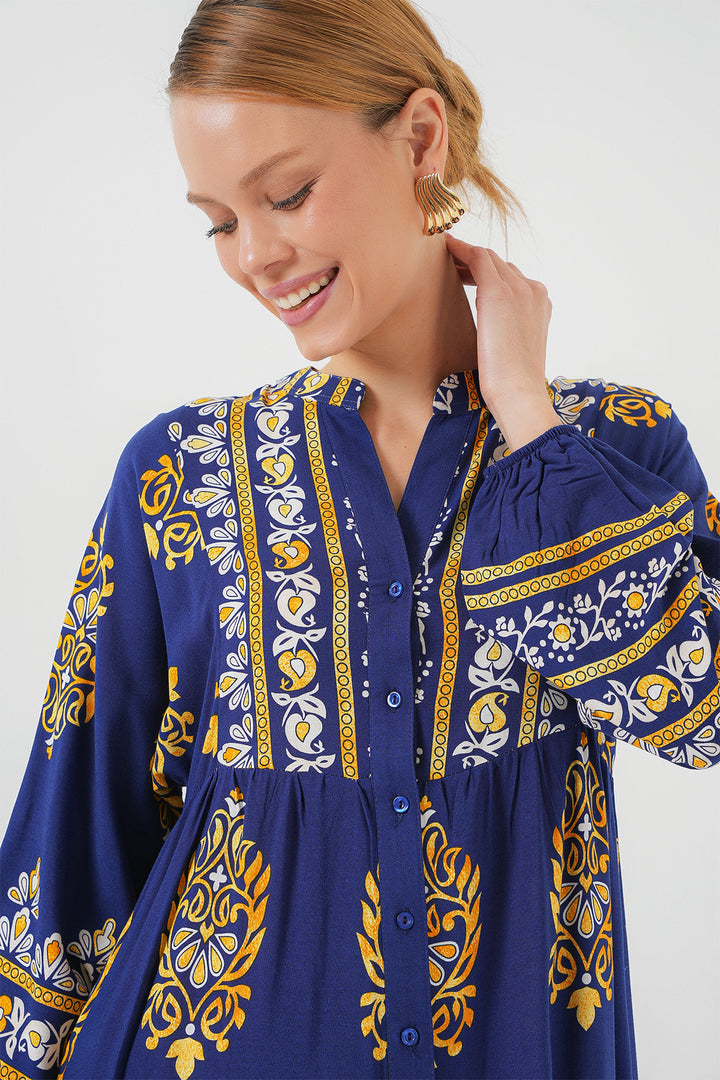 BGD Women Authentic Patterned Hijab Dress - Navy Blue 6 - Harrisburg
