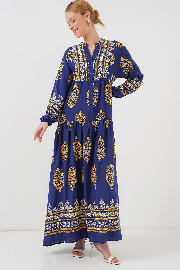 BGD Women Authentic Patterned Hijab Dress - Navy Blue 6 - Harrisburg