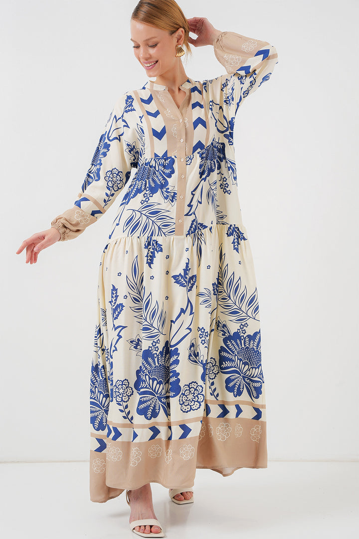 BGD Women Authentic Patterned Hijab Dress - Navy Blue 8 - Leiden