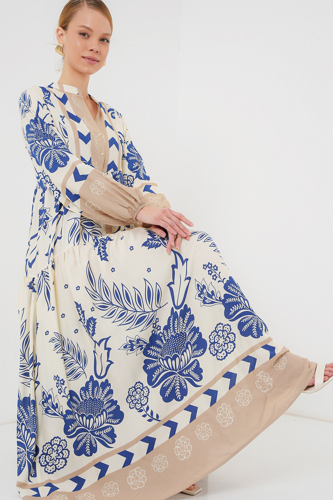BGD Women Authentic Patterned Hijab Dress - Navy Blue 8 - Leiden