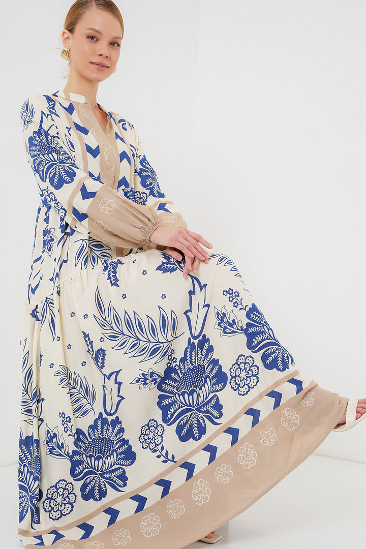 BGD Women Authentic Patterned Hijab Dress - Navy Blue 8 - Leiden