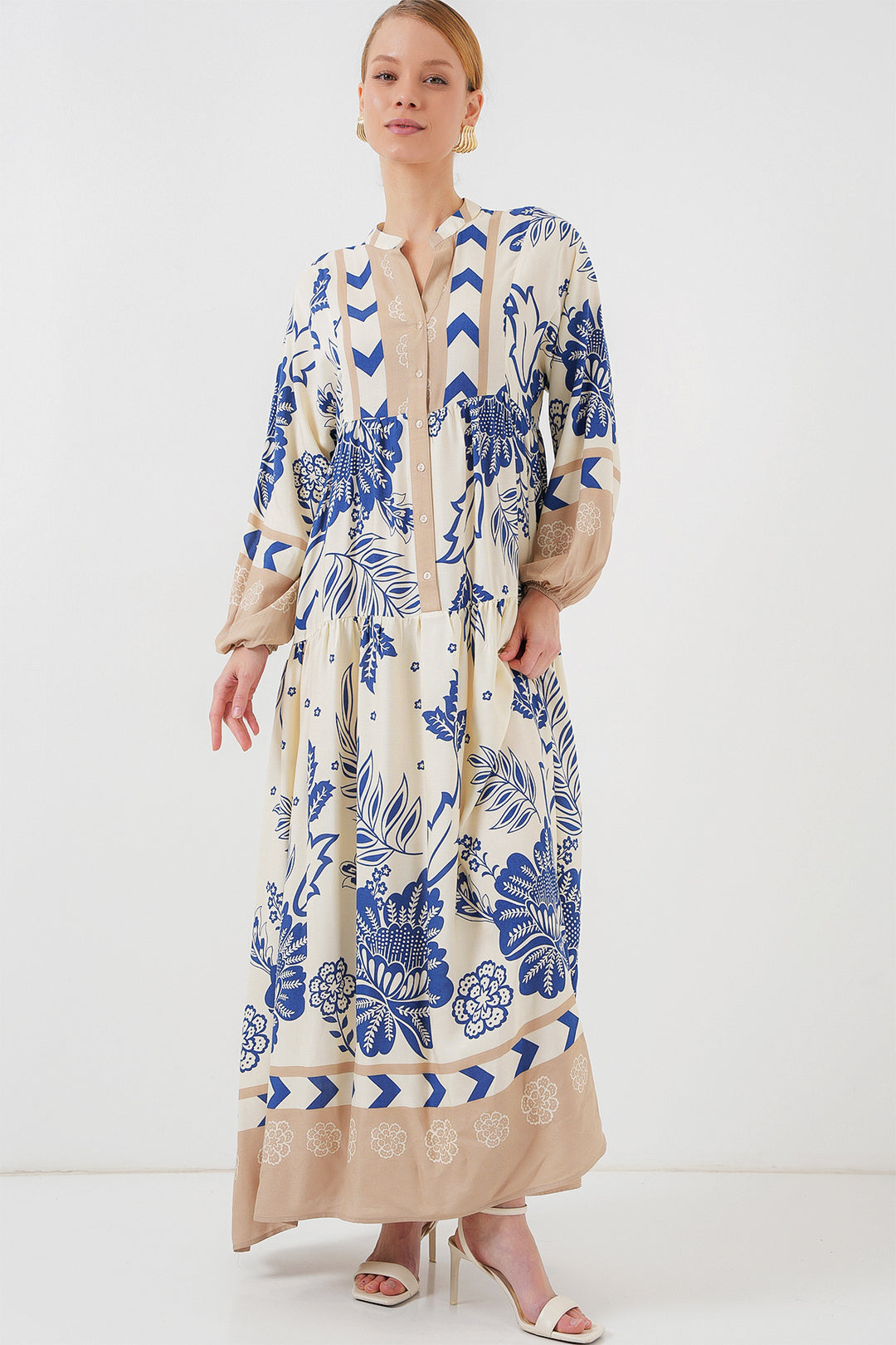 BGD Women Authentic Patterned Hijab Dress - Navy Blue 8 - Leiden