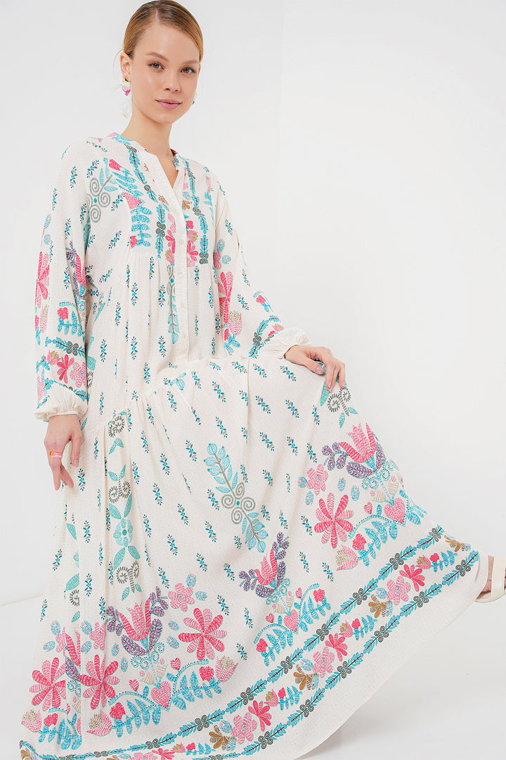 BGD Women Authentic Patterned Hijab Dress - M. Blue - Goshen