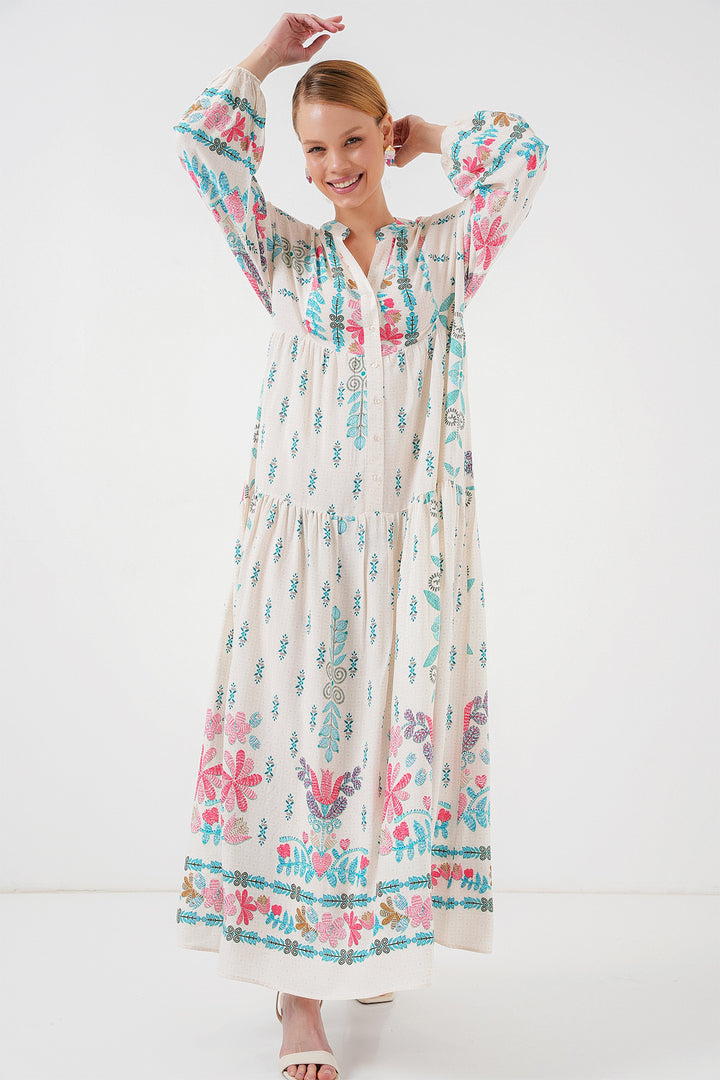 BGD Women Authentic Patterned Hijab Dress - M. Blue - Goshen