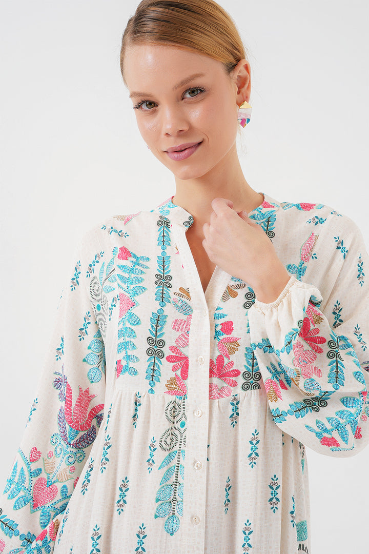 BGD Women Authentic Patterned Hijab Dress - M. Blue - Goshen