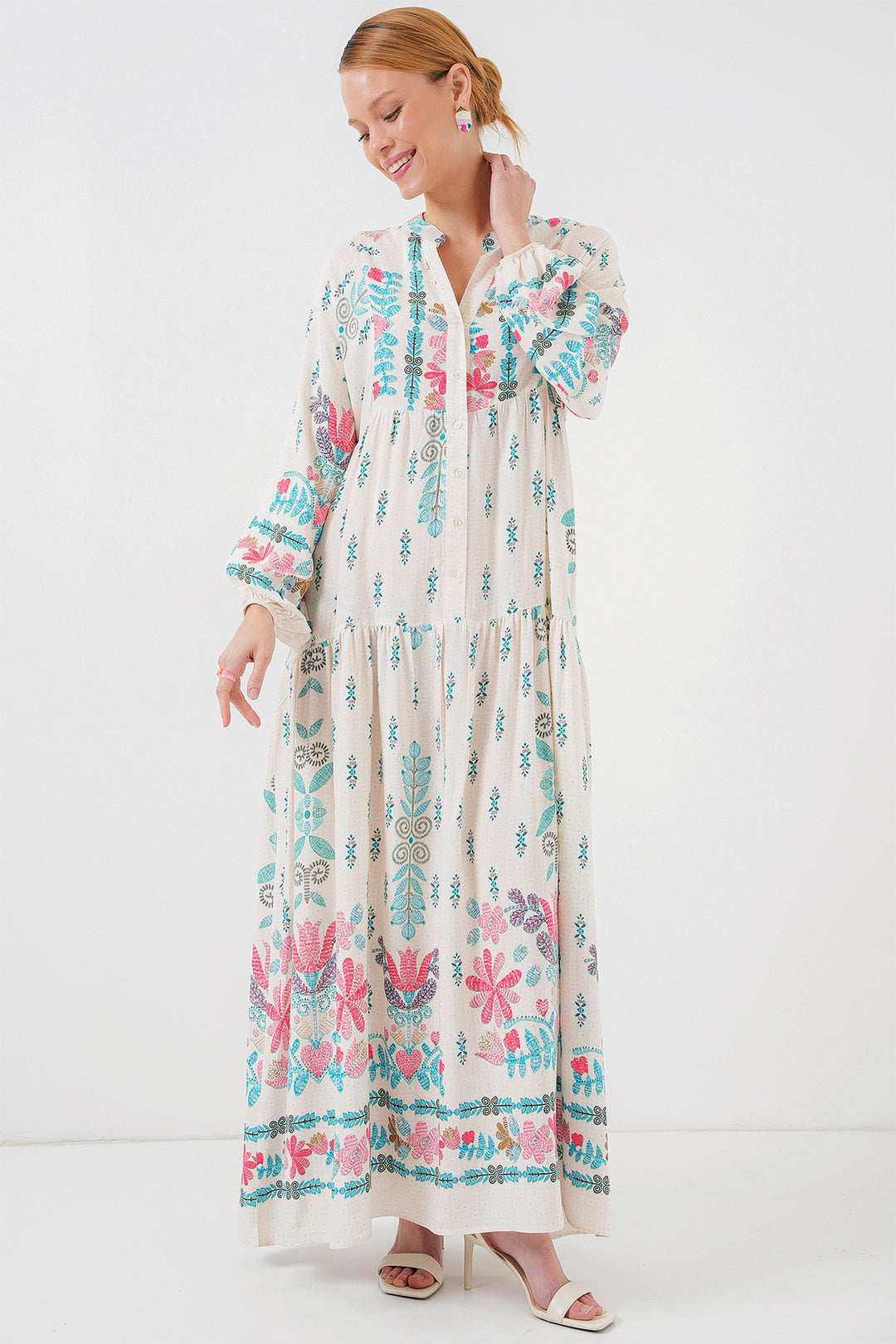 BGD Women Authentic Patterned Hijab Dress - M. Blue - Goshen