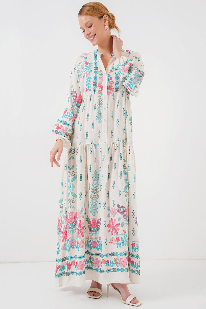 BGD Women Authentic Patterned Hijab Dress - M. Blue - Goshen