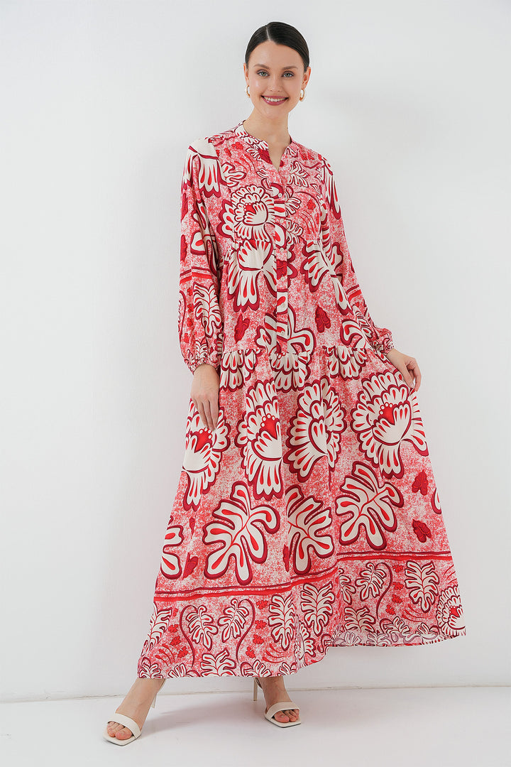 BGD Women Authentic Patterned Hijab Dress - N. Red - Vawkavysk