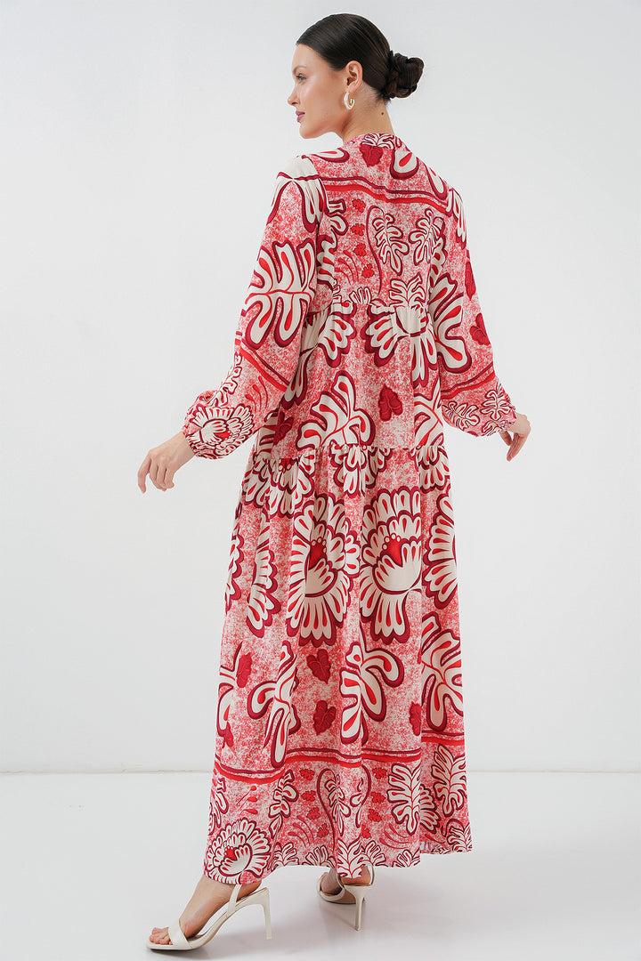BGD Women Authentic Patterned Hijab Dress - N. Red - Vawkavysk