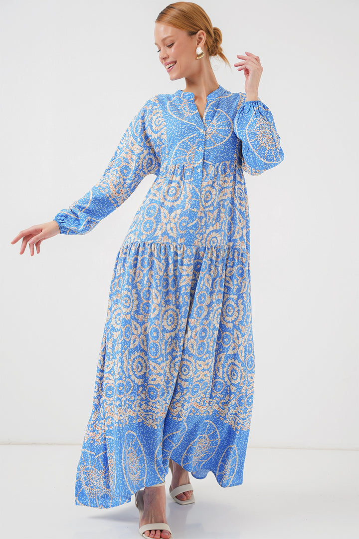 BGD Women Authentic Patterned Hijab Dress - S. Blue - Edina