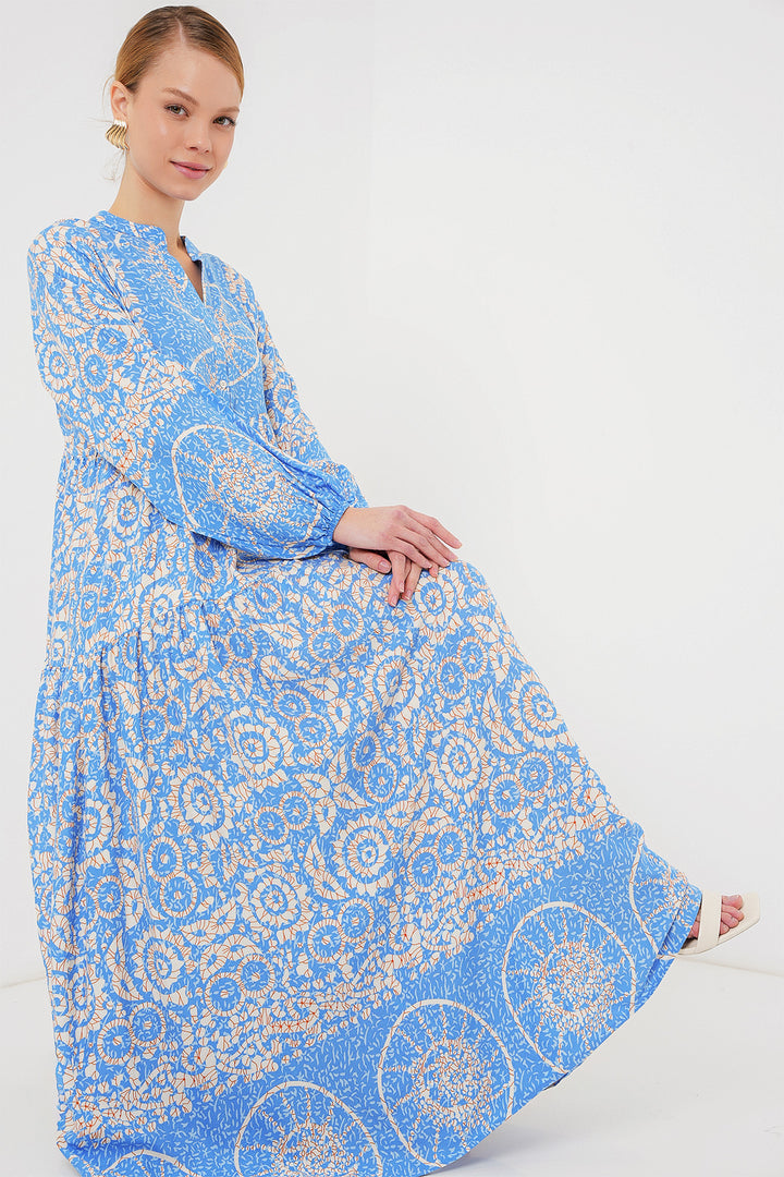 BGD Women Authentic Patterned Hijab Dress - S. Blue - Edina